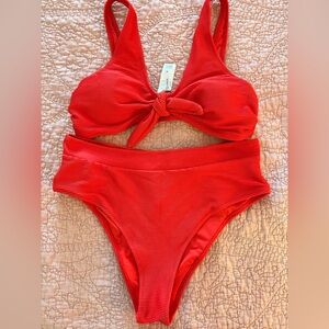 Cupshe Red Ribbed Bikini